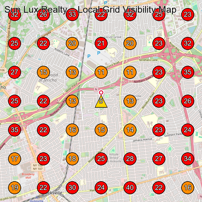Sun Lux Realty GeoGrid visibility map for Constructor in Hicksville
